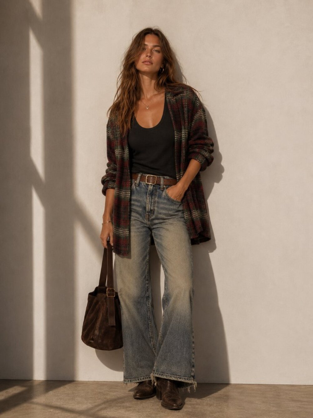 UNIF Nevermind Duster Cardigan in Plaid Grunge Granola